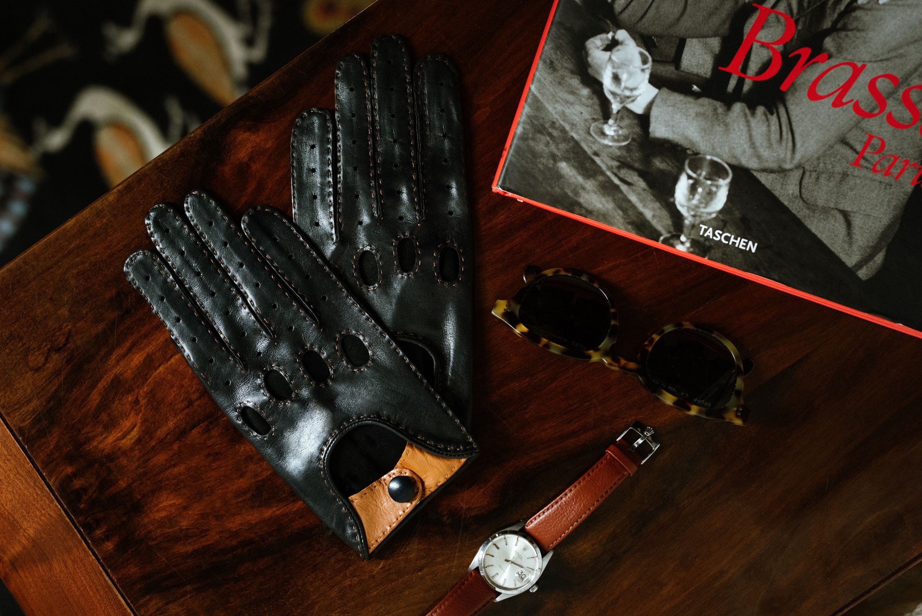 Monza Deerskin Driving Gloves for Men Hand Sewn in Navy Blue 