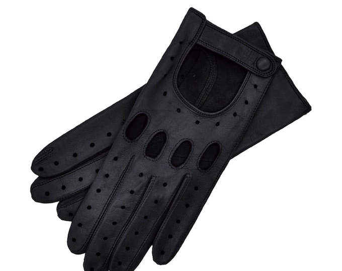 Messina - Gants de conduite en cuir pour femme en noir