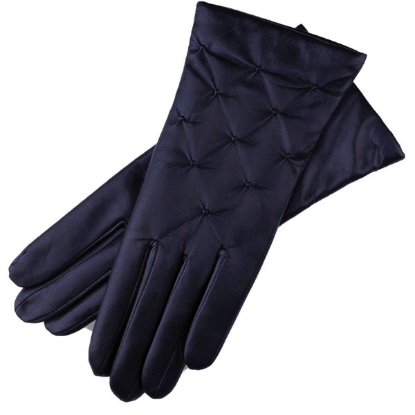 Firenze - Gants Femme Bleu Marine En Cuir Nappa