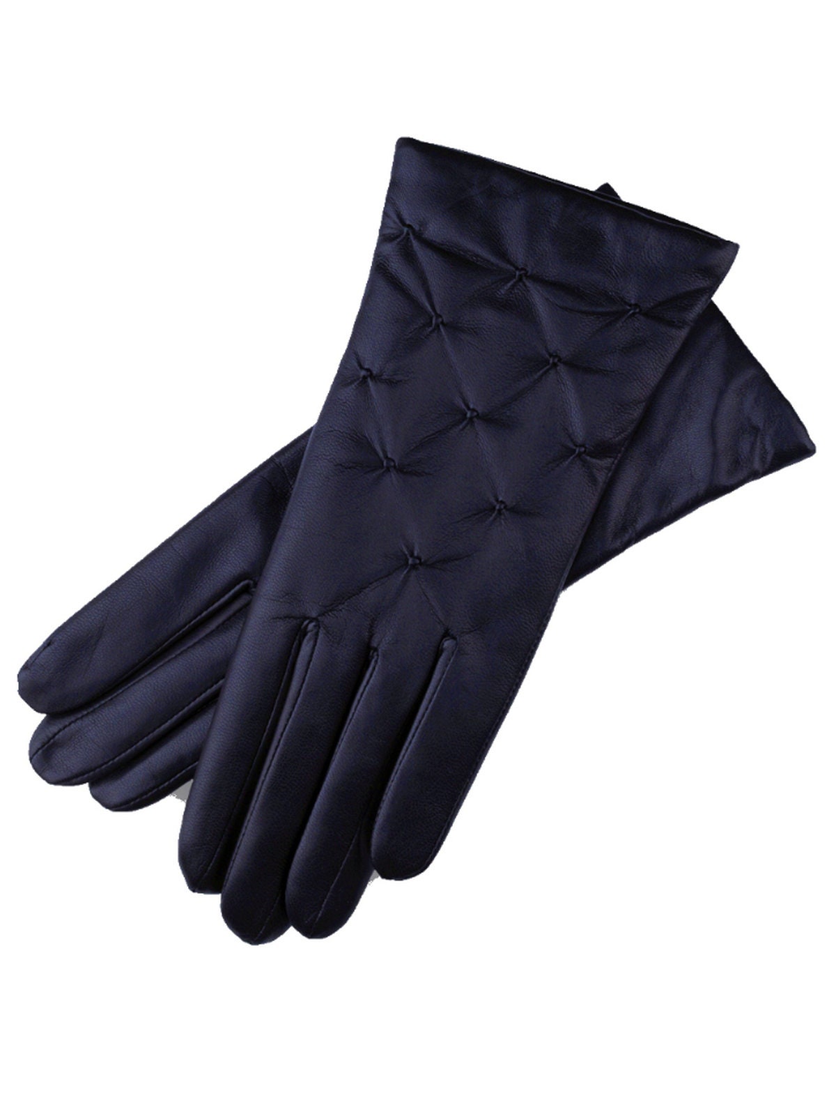 Ladies navy blue leather gloves deals