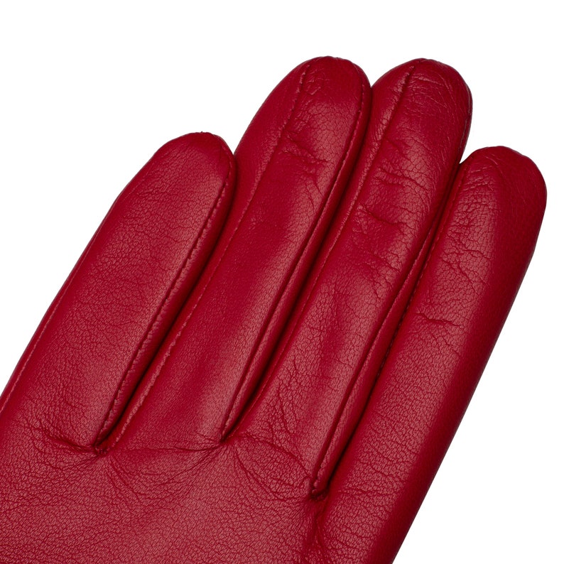 Marsala Women's Minimalist Leather Gloves in Red Nappa Leather image 3