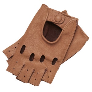 Rome - Men&#39;s Hand Sewn Fingerless Driving Gloves in Brown
