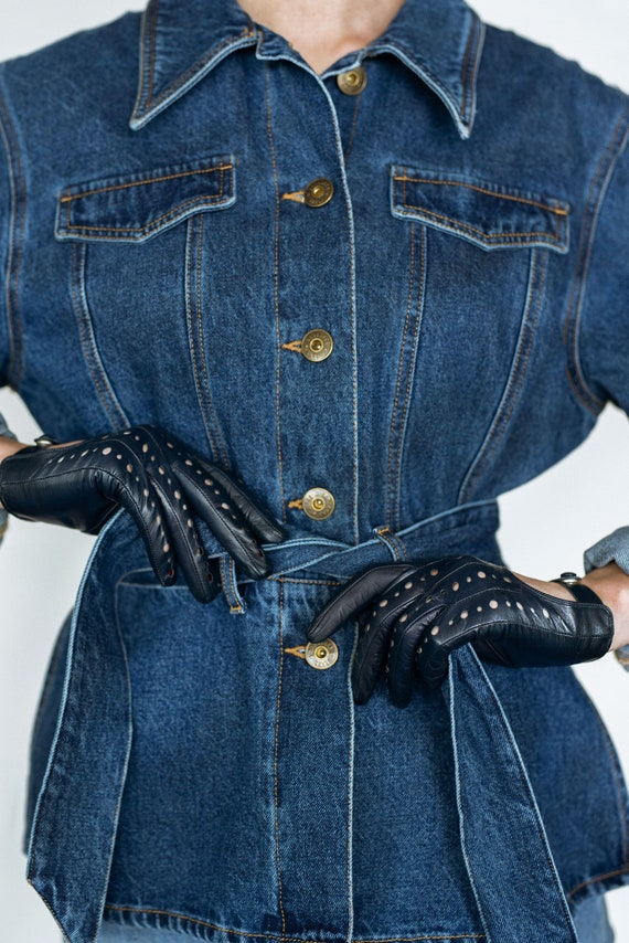 Rimini Women's Driving Gloves in Nappa Leather in Blue Navy