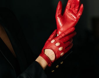 Messina - Women's Leather Driving Gloves in Rosso