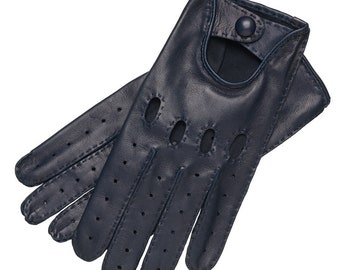 Rome - Men's Leather Driving Gloves in Blue Navy