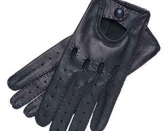 Roma - Guanti da guida in pelle da uomo in blu navy