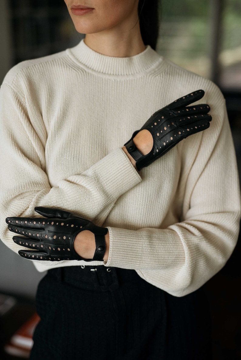 Rimini Women's Leather Driving Gloves in Black Etsy