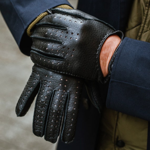 Monza Deerskin Driving Gloves for Men Hand Sewn in Navy Blue 