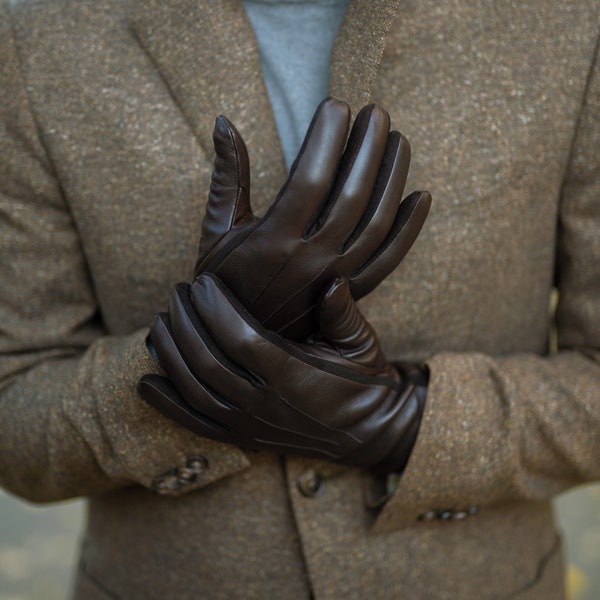 Sassari - Gants pour homme faits main en marron foncé