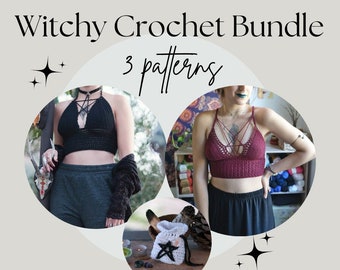 Witchy Crochet Bundle Deal of 3 Patterns: Pagan, Alternative Crochet Tops and Sachet Bag