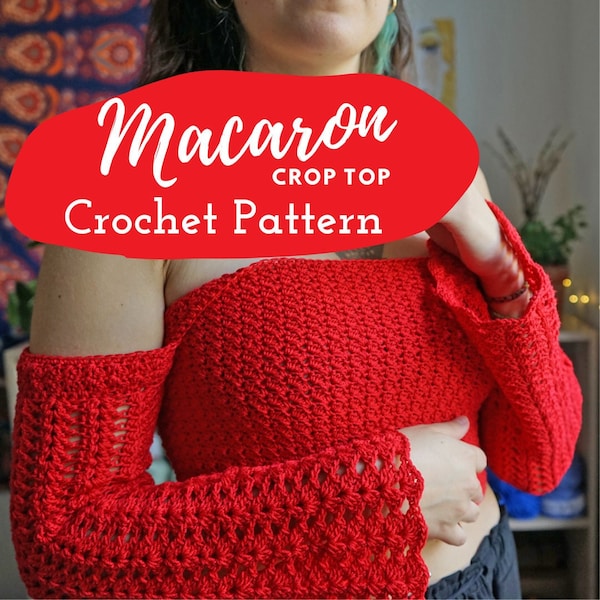 Macaron Off-the-shoulder Bell Sleeves Crop Top: Intermediate Crochet Pattern, Sizes XS-XXL