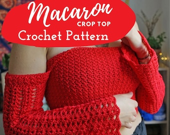 Macaron Off-the-shoulder Bell Sleeves Crop Top: Intermediate Crochet Pattern, Sizes XS-XXL