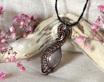 Clear Rose Quartz Copper Wire Wrapped Pendant - Ethereal Crystal Amulet, Healer Talisman Necklace