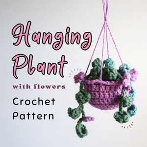 crochet hanging mini plant with flowers- crochet pattern