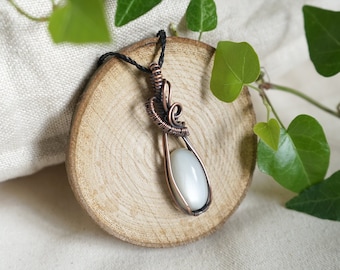 Moonstone  Copper Wire Wrapped Pendant Charm- Adularia Elven Gemstone Necklace