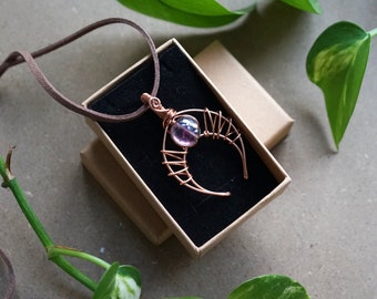 Magical Moon Pendant - Handmade Copper Wire & Glass Bead Witchy Necklace