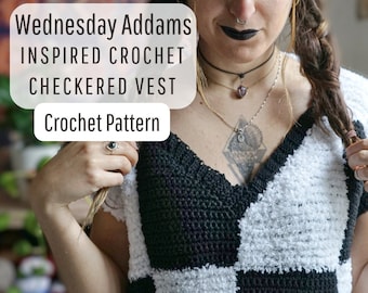 Wednesday Addams Inspired Crochet Checkered Vest Pattern