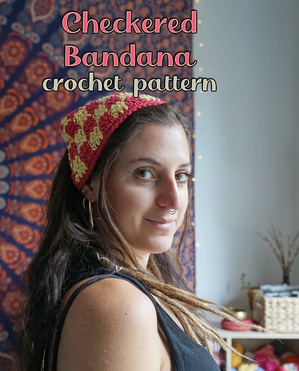 30 Head Scarf Crochet Patterns for Bandanas, Kerchiefs, and Stylish Wraps 29 Checkered Bandana Head Scarf Crochet Pattern