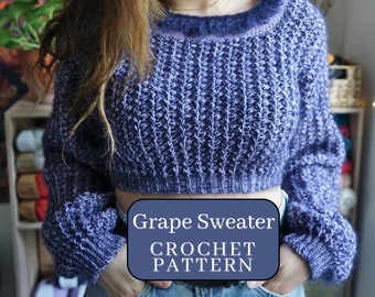 Grape Sweater Crochet Pattern: Made to Measure, Extra Textured, Puff Sleeves Sweater