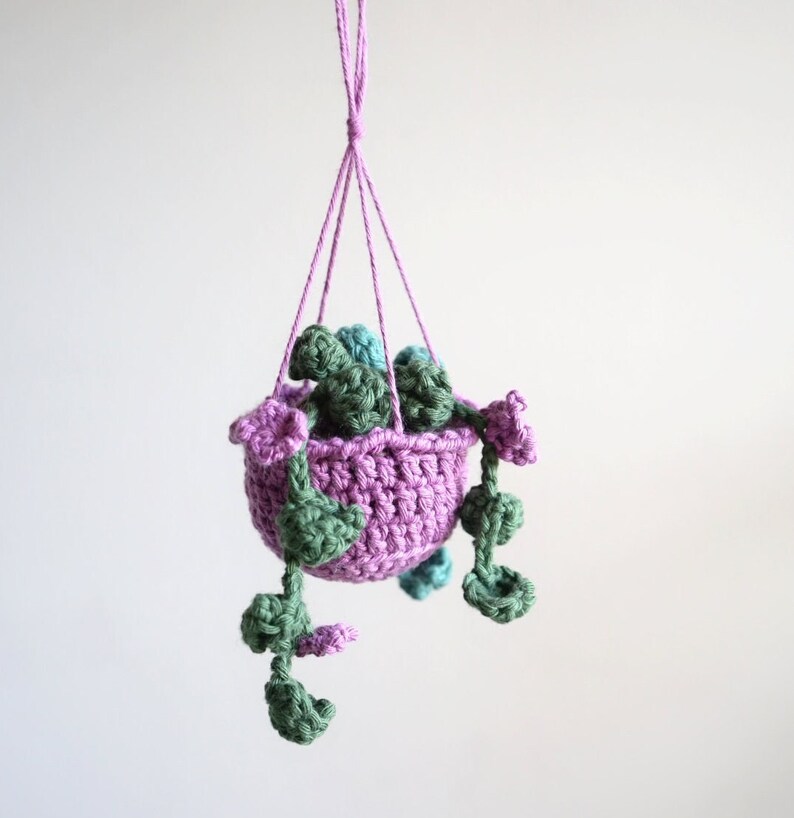 Crochet Car Hanging Plant with Flowers Simplified Crochet Pattern image 4