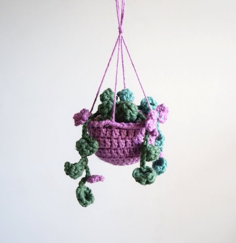 Crochet Car Hanging Plant with Flowers Simplified Crochet Pattern image 3