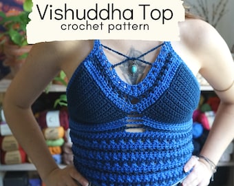 Vishuddha Crochet Crop Top, 5th Chakra inspired Summer Halter Top Crochet Pattern