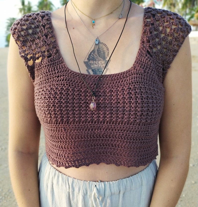 Crochet Boho Top Patter: Preeda Crop Top, Made to Size, for ALL SIZES image 2