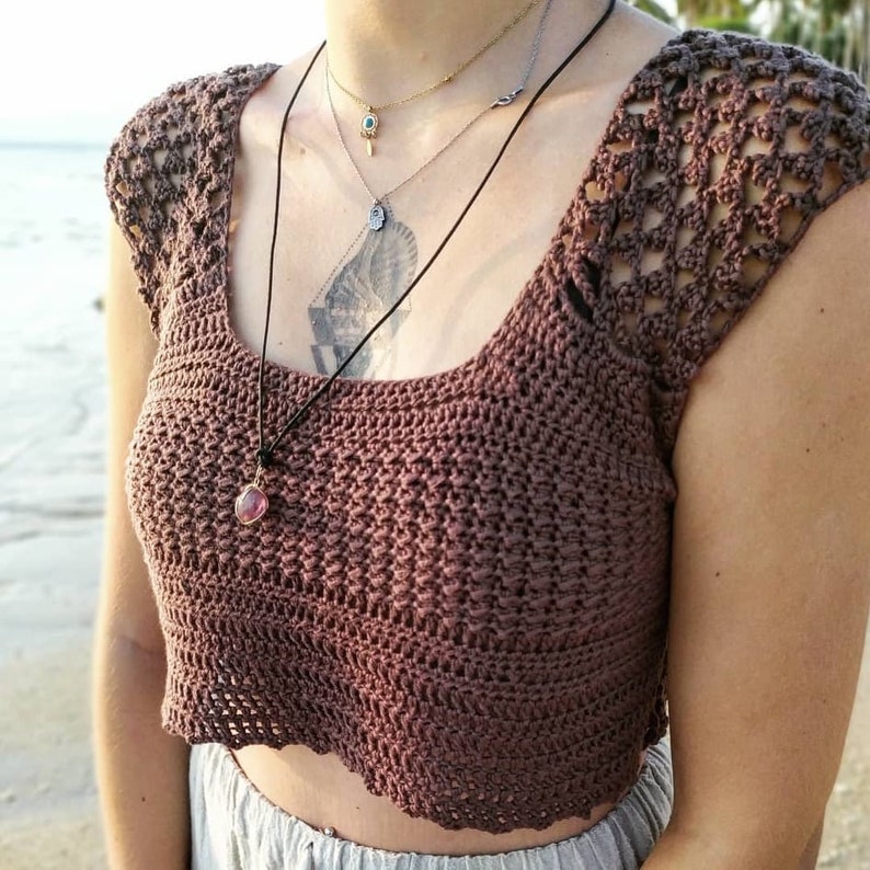 Crochet Boho Top Patter: Preeda Crop Top, Made to Size, for ALL SIZES image 4