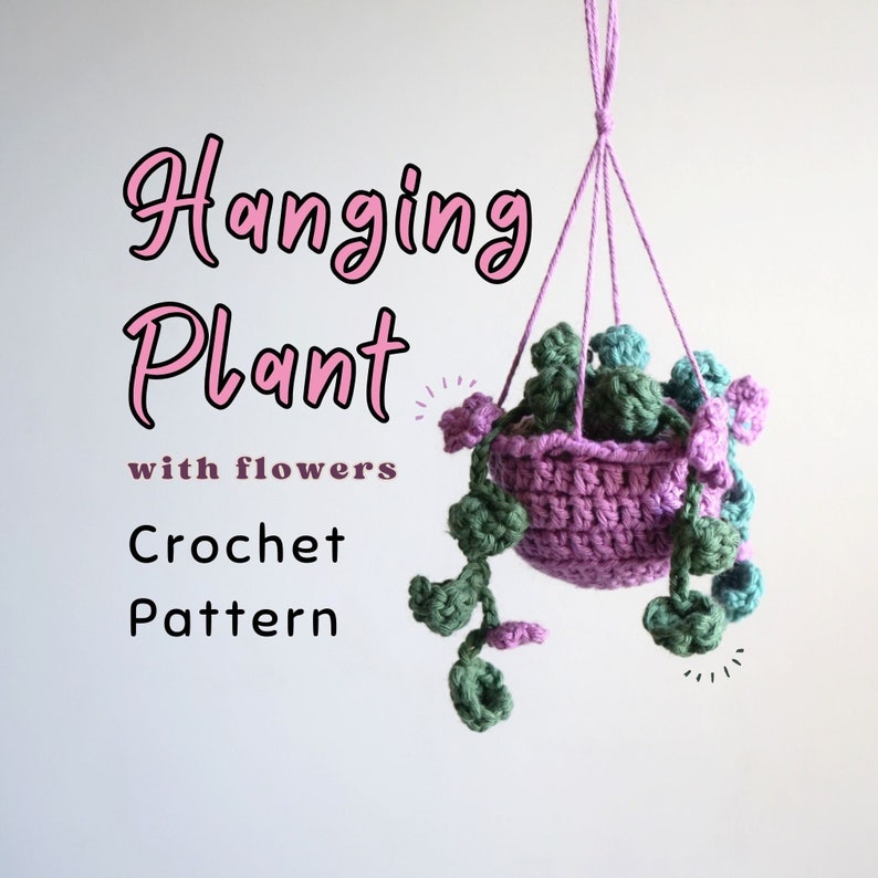 crochet hanging mini plant with flowers- crochet pattern