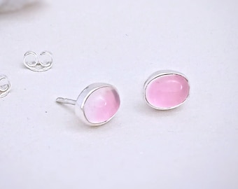 Pink Tourmaline stud earrings in sterling silver, Pink gemstone post earrings, 6x8mm oval stone earrings, October Birthstone