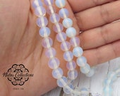 White Opalite Gemstone Beads Full strand 6mm and 8mm smooth round opalite stones Clear and milky with blue hue for beaded jewellery