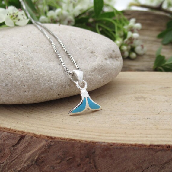 Tiny Whale Tail Necklace Charm Sterling Silver Blue Shell Pendant Whale Fluke Jewellery Whale Lover Gift for Her Mermaid Fish Tail Etsy Canada