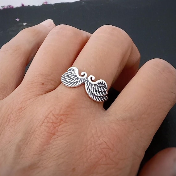 Guardian Angel Wings Ring - Dainty 925 Sterling Silver With Cubic Zirconia - View #7