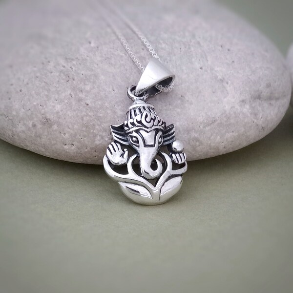 Small Ganesha pendant in sterling silver, Stylized Lord Ganesh charm, Elephant Head God