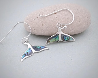 Whale Tail earrings in sterling silver with abalone shell, Whale Flukes shell earrings for Beach lovers, Mermaid fish tail jewellery gift