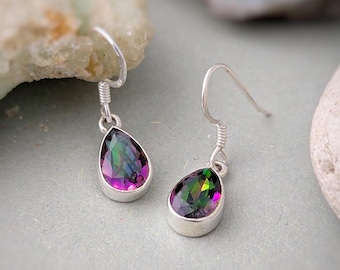 Sterling Silver Mystic Topaz Teardrop Dangle Earrings