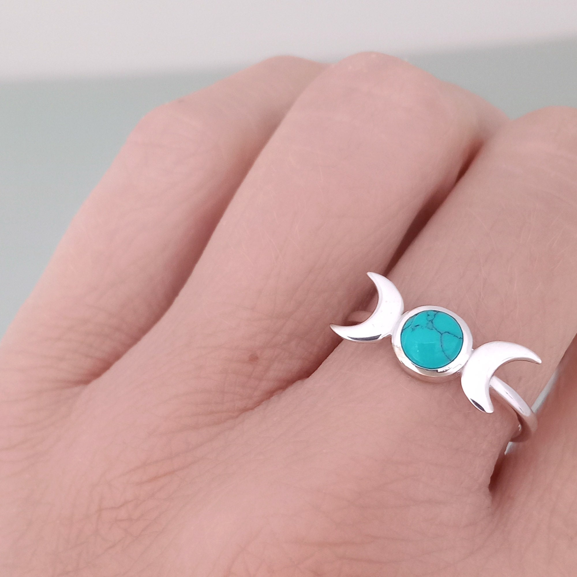Anello Tripla Luna In Argento 925 – Regolabile – Solido – Sacerdotessa – UK