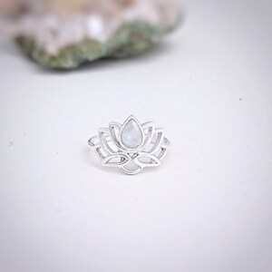 Moonstone Lotus Flower Ring in sterling silver, Faceted Blue Moonstone ladies ring, Lotus blossom Yoga jewellery gift for her image 3