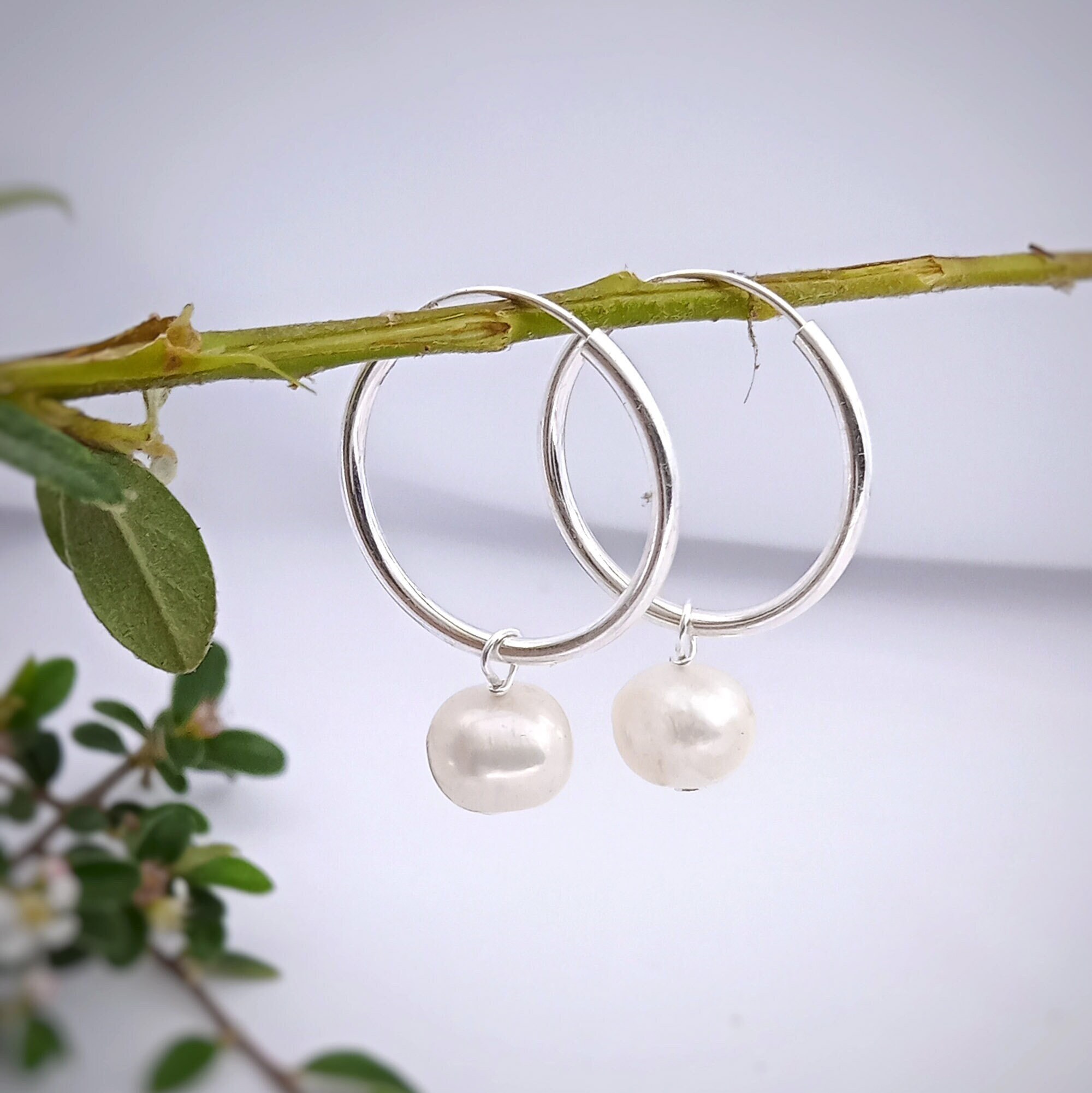 Orecchini Pendenti Argento 925 Con Perla Conchiglia Verde Chiaro - Eleganti E Lunghi 35 Mm