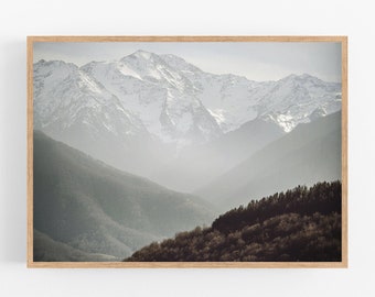 Printable wall art, Snow capped Pyrenees mountains print, France landscape, Home interior pictures, Instant download, Scandinavian decor