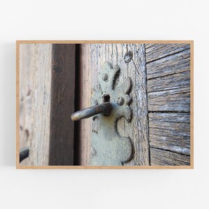 Printable wall art, Print of antique key and weathered wooden door, Architectural detail, French vintage wall decor, Instant download