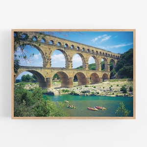 Pont du Gard ancient Roman arch aqueduct bridge, Architecture print, Belle France, Landscape Photography, Instant download, River pictures