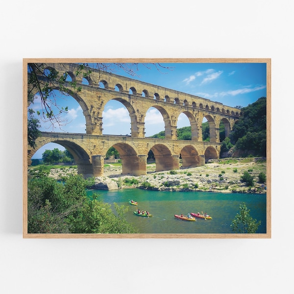 Pont du Gard ancien pont d'aqueduc romain, Architecture imprimée, Belle France, Photographie paysagère, Téléchargement instantané, Photos de la rivière