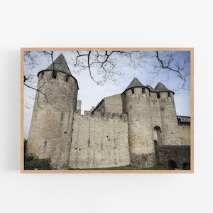 Castillo francés en Carcasona en Occitanie, impresión de la ciudadela medieval, Romántico, Fotografía de Belle France, Impresión de arquitectura, Descarga instantánea