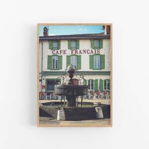 French urban landscape, Traditional cafe place and antique fountain, France travel photography, Instant download, Architecture print