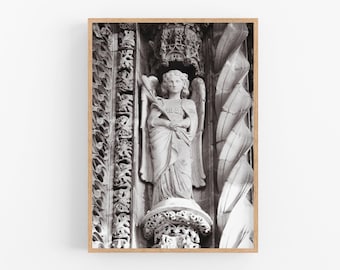 Angel at Albi Cathedral photo, France photography, Architectural detail, Black and white Catholic art, Church print, Printable wall art