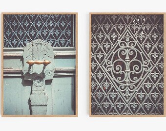 Set of 2 downloadable prints, Turquoise vintage door wall art, Paris decor, French antiques, Home interior pictures, Instant download