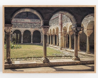 Mittelalterlicher Kreuzgangdruck, französische Klosterarchitektur, Kirchenfoto (Digitaler Download)