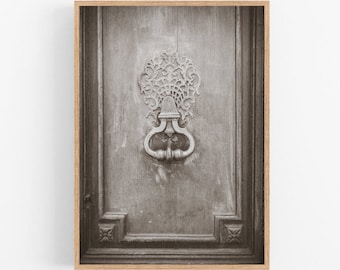 Antique French door and knocker print, Black and white printable wall art, Urban art, Home interior pictures, Instant download, Paris decor