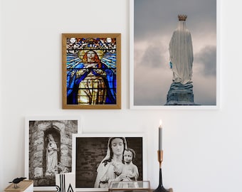Set of 4 Blessed Virgin Mary prints, Printable wall art, Gallery wall set, Catholic art of France, Home interior pictures, Instant download